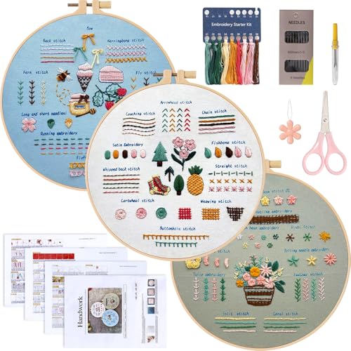 DEMIUKO Sticken Set Erwachsene Anfänger Stickset Blumenmuster Pflanzen Stickerei Set DIY Kreuzstich Set Embroidery Kit mit Stickrahmen Stick Farbfäden Werkzeuge Video Anleitung Stickset Handwerk von DEMIUKO