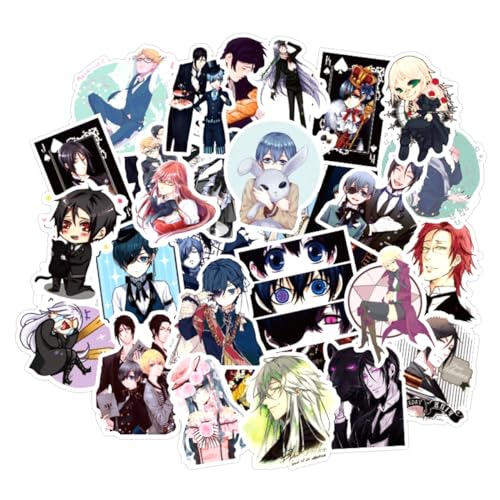 50 Stück/Packung Blacks Butlers Aufkleber, Anime, wasserdichte Vinyl-Aufkleber für Laptop, Gepäck, Skateboard, Teenager von DEMLIN