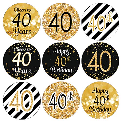 216Pcs 40.Geburtstag Aufkleber Geburtstag Sticker Jahrestag Etiketten Aufkleber Schwarzes und Gold Beifall Geschenk-Verpackung Gastgeschenk Hochzeit Mitgebsel Feier Party Dekoration von DEMON KILLER