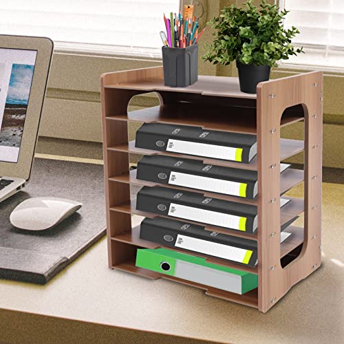 7 Ablagefächer Holz Büro Schreibtisch Organizer Briefablage Dokumentenhalter A4 Papierfach für Zuhause, Büro, Praxis (Dokumentenablage) von DENEST