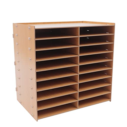 Papier Briefablage, 18 Grids Paper Mail Sorting Tray Schreibtisch Dokument Aktenordner Organizer A4 Papiersortierer für Schule Zuhause Büro Zubehör (Holzfarbe) von DENEST