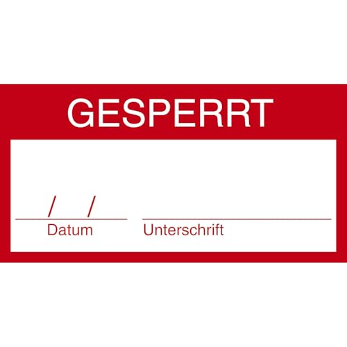 DENIOS® Qualitätssicherungs-Etiketten "Gesperrt", Rot, Folie, SK, 62 x 32 mm, VE = 10 Bogen à 10 Stück von DENIOS