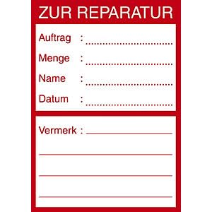 DENIOS® Qualitätssicherungs-Etiketten "Zur Reparatur", Folie, selbstklebend, 62 x 88 mm, VE = 100 Stück von DENIOS