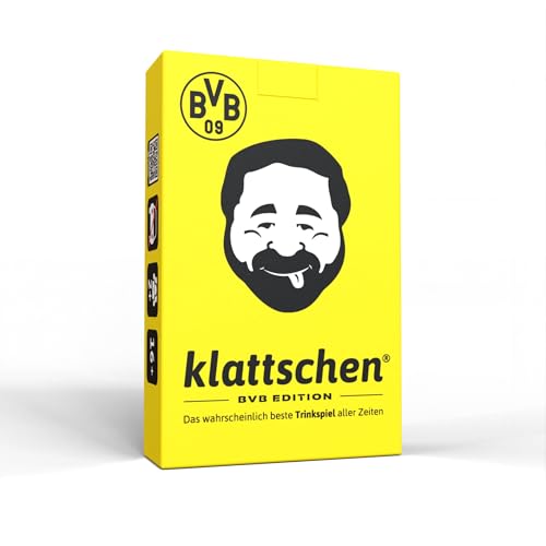 DENKRIESEN - klattschen® – BVB Edition | Ab 16 Jahren | 2+ Spieler | BVB-Fanartikel | Partyspiel | Das Kult-Trinkspiel | Spannung, Spaß & Fußball-Feeling | 60 Spielkarten | Kreativen Aufgaben von DENKRIESEN