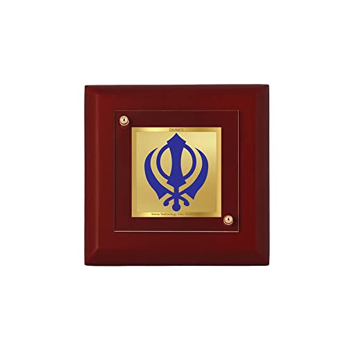 DENMOUS AMZ310 Khanda Sahib Wand-Bilderrahmen, 24 Karat vergoldete Folie, Tischdekoration, MDF-1A-Holz-Bilderrahmen und religiöser Bilderrahmen, Geschenkartikel (9,5 x 9,5 cm), klein, Edelstein von DENMOUS