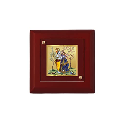 DENMOUS AMZ441 Wand-Bilderrahmen, 24 Karat vergoldete Folie, Radha und Krishna, Tischdekoration, MDF 1A Holz-Bilderrahmen und religiöser Bilderrahmen, Idol für Pooja, Geschenkartikel (9,5 x 9,5 cm), von DENMOUS