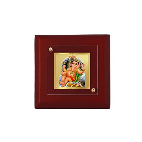 DENMOUS AMZ455 Bal Ganesha Wand-Bilderrahmen, 24 Karat vergoldete Folie, Tischdekoration, MDF-1A-Holz-Bilderrahmen und religiöser Bilderrahmen, Idol für Pooja, Geschenkartikel (9,5 x 9,5 cm), klein, von DENMOUS