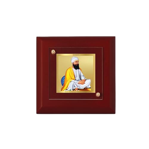 DENMOUS Guru Tegh Bahadur Ji Wand-Bilderrahmen, 24 Karat vergoldete Folie, Tischdekoration, MDF-1A-Holz-Bilderrahmen und religiöser Bilderrahmen, Idol, Geschenke (9,5 x 9,5 cm), klein, Edelstein von DENMOUS