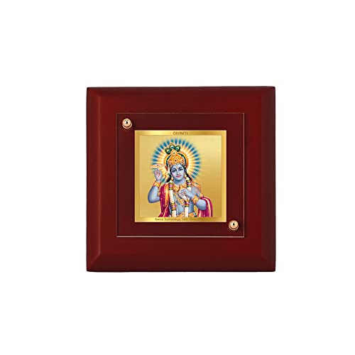 DENMOUS Vishnu-Wand-Bilderrahmen mit 24 Karat vergoldeter Folie, Tischdekoration, MDF-1A-Holz-Bilderrahmen und religiöser Fotorahmen, Idol für Pooja, Geschenkartikel (9,5 x 9,5 cm), klein, Edelstein von DENMOUS