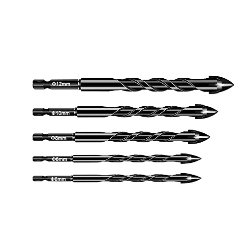 3-12 mm Kreuzsechskant-Fliesenbohrer-Set for Glaskeramik-Beton-Lochöffner-Ziegel-Hartlegierungs-Dreieck-Bit-Werkzeug-Kit(Black 6 6 8 10 12mm) von DEPYEE