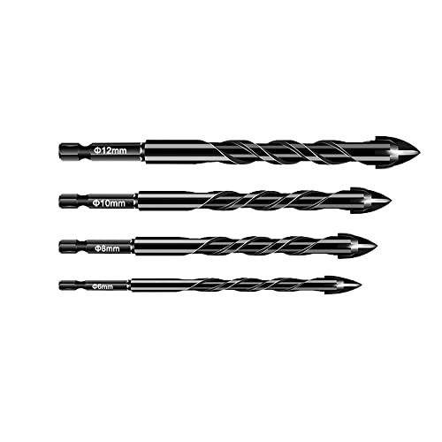 3-12 mm Kreuzsechskant-Fliesenbohrer-Set for Glaskeramik-Beton-Lochöffner-Ziegel-Hartlegierungs-Dreieck-Bit-Werkzeug-Kit(Black 6 8 10 12mm) von DEPYEE