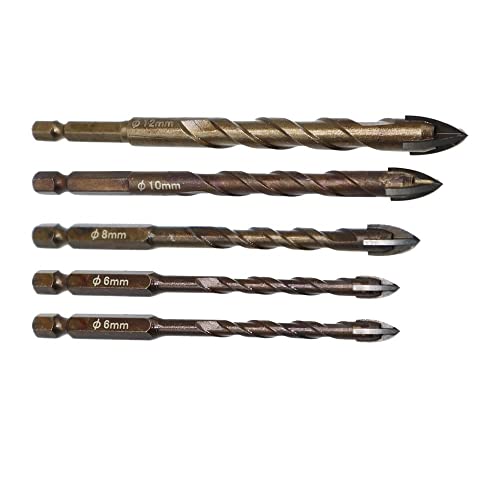 3-12 mm Kreuzsechskant-Fliesenbohrer-Set for Glaskeramik-Beton-Lochöffner-Ziegel-Hartlegierungs-Dreieck-Bit-Werkzeug-Kit(Brown 6 6 8 10 12mm) von DEPYEE