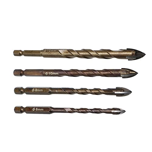 3-12 mm Kreuzsechskant-Fliesenbohrer-Set for Glaskeramik-Beton-Lochöffner-Ziegel-Hartlegierungs-Dreieck-Bit-Werkzeug-Kit(Brown 6 8 10 12mm) von DEPYEE