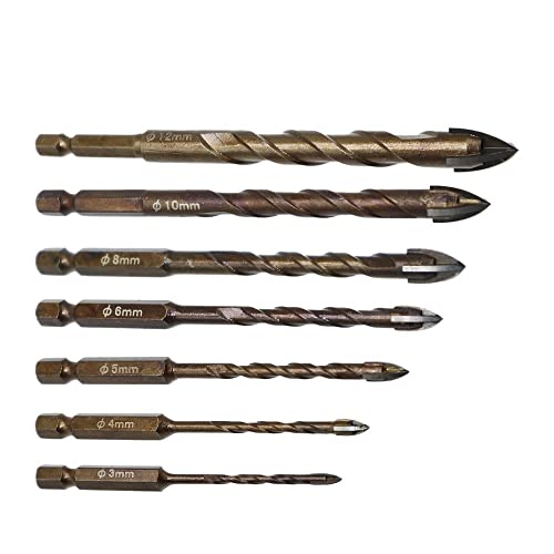 3-12 mm Kreuzsechskant-Fliesenbohrer-Set for Glaskeramik-Beton-Lochöffner-Ziegel-Hartlegierungs-Dreieck-Bit-Werkzeug-Kit(Brown3 4 5 6 8 10 12) von DEPYEE