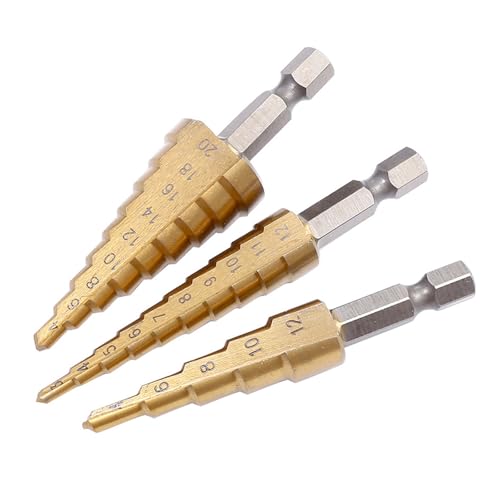 3mm 12mm 20mm Hight Speed ​​Steel Straight Groove Step Drill Bit Set Hex Titanium Coated Wood Metal Hole Cutter Core Tool(Conical Drill Bits D) von DEPYEE