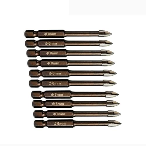 Hartmetall-Glasbohrer-Set Legierungskarbid-Spitze mit 4 Schneidkanten Fliesen & amp;Glas-Kreuzspeerkopf-Bohrer(10pcs 6mm) von DEPYEE