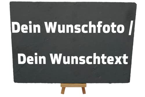 DER WERBEMARKT Personalisierte Schieferplatte mit Foto - Schiefertafel personalisiert - Individueller Fotodruck - Dein Foto auf einer Schieferplatte - Schiefertafel mit Staffelei - Zum Aufstellen von DER WERBEMARKT