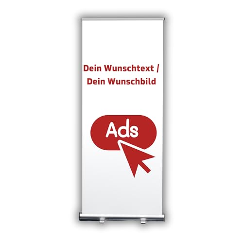 Roll Up Display - verschiedene Größen - HD-Druck in 1.200 dpi, stehendes Werbebanner mit hochwertiger Transporttasche - ideale Werbebanner - Made in Germany (60cm x 200cm) von DER WERBEMARKT