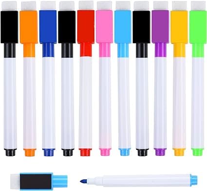 DERAYEE 11 Stück Whiteboard Stifte und Radiergummi Set,Whiteboard Marker abwischbarer Whiteboard-Filz in dünner Farbe für Kinder von DERAYEE