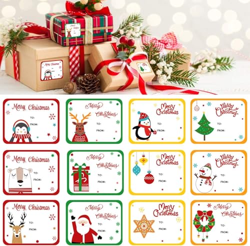 DERAYEE 120 Stück Weihnachten Aufkleber,Etiketten Selbstklebend zum Beschriften,Weihnachtsmann Geschenkaufkleber Sticker,Weihnachtssticker Weihnachtsaufkleber Klebeetiketten Tiere Kinder von DERAYEE