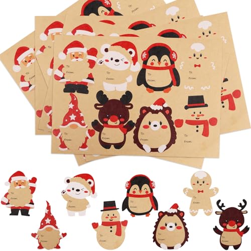 DERAYEE 120 Stück Weihnachten Aufkleber,Etiketten Selbstklebend zum Beschriften,Kraftpapier Weihnachtsaufkleber,Geschenkaufkleber,Weihnachtssticker Weihnachtsaufkleber Klebeetiketten Tiere Kinder von DERAYEE