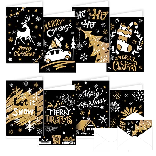 DERAYEE 16 Stück Weihnachtskarten Set(15.2x10.2cm) Klappkarten mit Gold Karikatur veredelt für Weihnacht Weihnachtsgeschenke Familie und Freunde, DERAYEE-DE-DK370M1P2TQ von DERAYEE