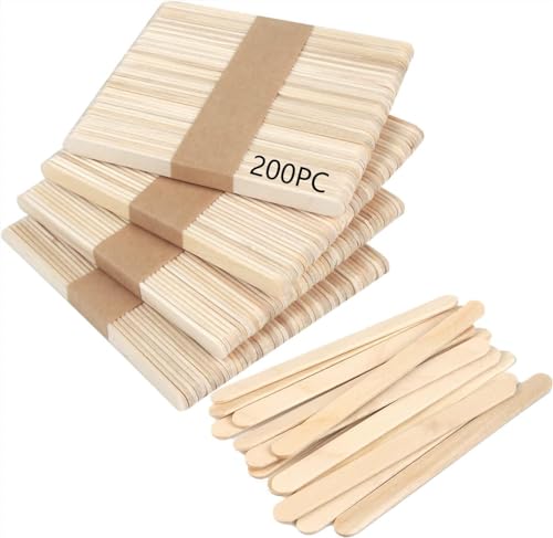 DERAYEE 200 Stück Holzstäbchen,Eisstiele Holz, Eisstäbchen Holzstäbchen, Eisstiele aus Holz Zum Basteln, Holzstiele, Bastelstäbchen Holz, Holzspachtel für Kinder, DIY von DERAYEE