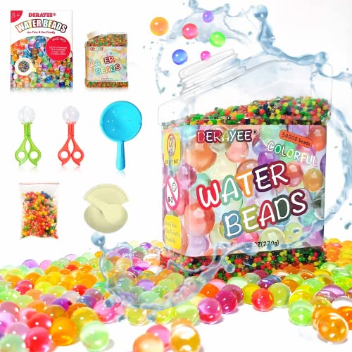 DERAYEE 50000 Stücke Wasserperlen Set,150 Wasserperlen XXL Ungiftig Water Beads,bunte Perlen für Blumen und Pflanzen,deko,Vasenfüller (Set) von DERAYEE