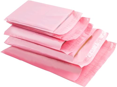 DERAYEE 50pc Rosa Poly Versandtaschen,Versandbeutel Plastik selbstklebend,Pakettaschen Kunststoffbeutel Versandtüten mit 5 Gemischt Größe für die Verpackung,Kleidung,Bücher von DERAYEE