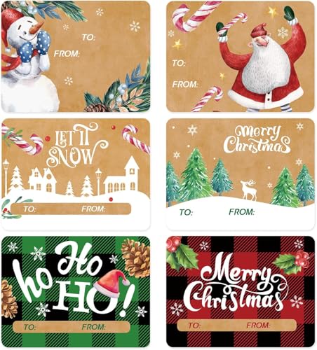 DERAYEE 60 Stück Weihnachten Aufkleber,Etiketten Selbstklebend zum Beschriften,Kraftpapier Weihnachtsaufkleber,Geschenkaufkleber,Weihnachtssticker Weihnachtsaufkleber Klebeetiketten Kinder von DERAYEE