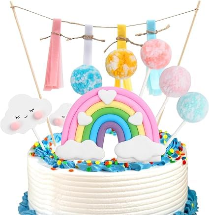 DERAYEE Regenbogen Wolken Tortendeko,Smiley Geburtstag Cake Topper Kuchendeko für Kinder Mädchen Junge Party von DERAYEE