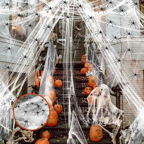 DERAYEE Spinnennetz Halloween, 60g Spinnennetz mit 30 Stücke Spinnen für Halloween Deko Draussen von DERAYEE