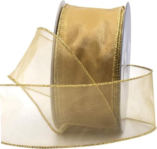 DERAYEE Weihnachts-Organza-Band mit Draht (Gold) von DERAYEE