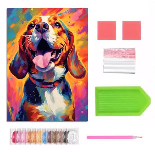 DERJDISF Diamond Painting – Diamond Painting Tiere, DIY 5D Vollbohrer Diamond Painting Set, Heimdekoration Edelsteinkunst, Haustierhund-Motiv, Bastelbedarf für Wanddekoration (12 x 16 Zoll) von DERJDISF