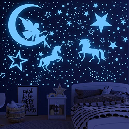 Leuchtsterne Kinderzimmer Wandtattoo MäDchen Wandsticker Einhorn Sternenhimmel Leuchtaufkleber Selbstklebend Fluoreszierend Aufkleber Wanddeko füR Kinder Babyzimmer Schlafzimmer Wohnzimmer von DESERT CAMEL