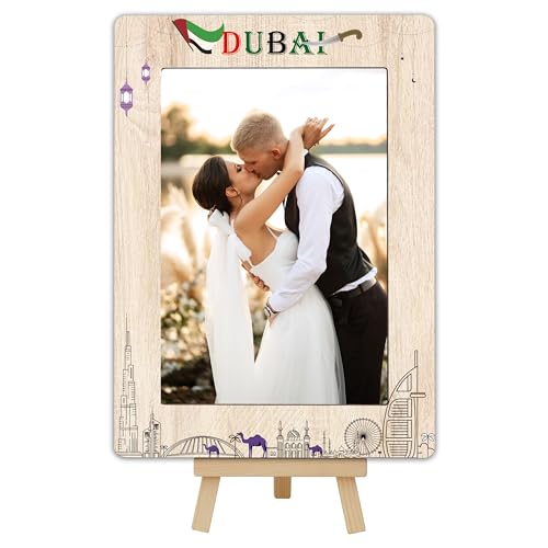 DETIHO Dubai Reise-Bilderrahmen, Dubai-Thema, Holzrahmen mit Staffelei-Ständer für Heimdekoration, Tisch-Display, Urlaub, Flitterwochen, Geschenke für Freunde, Paare, 10 x 15 cm, D07 von DETIHO