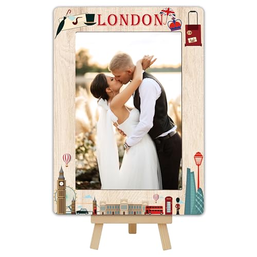 London Reise-Bilderrahmen, London-Thema, Holzrahmen mit Staffelei-Ständer für Heimdekoration, Tisch-Display, Urlaub, Flitterwochen, Geschenke für Freunde, Paare, 10 x 15 cm, D04 von DETIHO