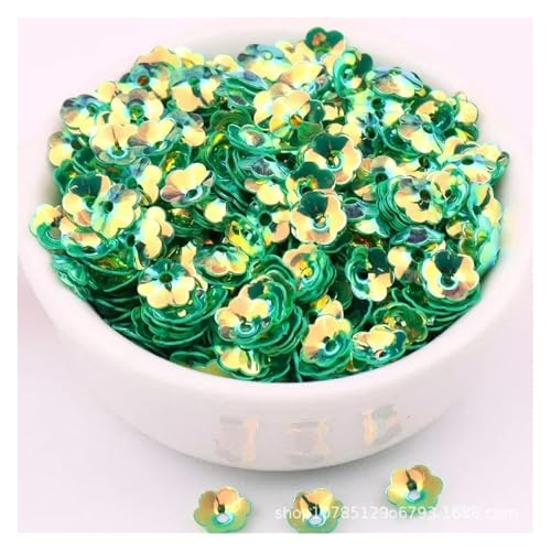 Bulk Pailletten, runde Glitzerpailletten, 10 gr/paket 6mm 8mm Konkave Pflaume Blume Pailletten Dekoration Handwerk Pailletten DIY Ornament Nähen Lentejuelas Zubehör(No. 07 Golden Green,6mm 550pcs) von DETPWVWB