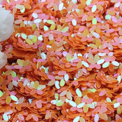 Bulk Pailletten, runde Glitzerpailletten, 10 mm Pailletten, neue dreidimensionale fünfblättrige Blumen-Pailletten, lose runde Cup-Pailletten, Pailletten, DIY, Nähen, Basteln, 10 g/20 g/50(Orange,10mm von DETPWVWB