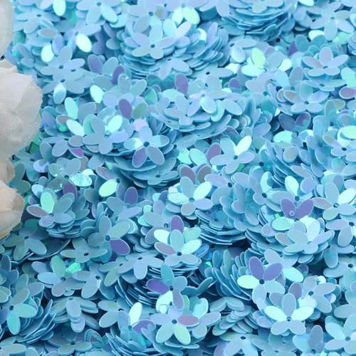 Bulk Pailletten, runde Glitzerpailletten, 10 mm Pailletten, neue dreidimensionale fünfblättrige Blumen-Pailletten, lose runde Cup-Pailletten, Pailletten, DIY, Nähen, Basteln, 10 g/20 g/50(Light blue,1 von DETPWVWB