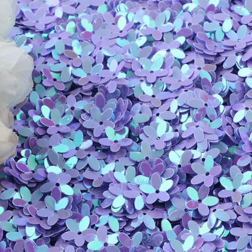 Bulk Pailletten, runde Glitzerpailletten, 10 mm Pailletten, neue dreidimensionale fünfblättrige Blumen-Pailletten, lose runde Cup-Pailletten, Pailletten, DIY, Nähen, Basteln, 10 g/20 g/50(Light purple von DETPWVWB