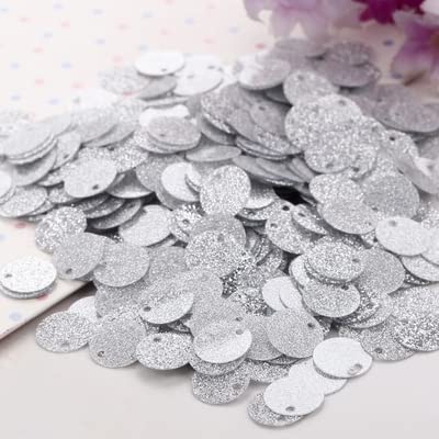 Bulk Pailletten, runde Glitzerpailletten, 200 Stück 10 mm 20 mm Glitzer-Pailletten, flache runde PVC-Pailletten mit Blitzpulver-Pailletten for Basteln(Silver,10mm 10g) von DETPWVWB