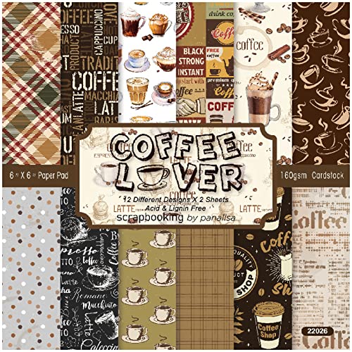 DETPWVWB Einseitiger Album-Hintergrund, Scrapbooking-Papier Farbiges 6"×6", 48 Blatt Scrapbooking-Set mit Kaffeemotiv, Braun, einseitiger Hintergrund for Fotoalben, Bastelbedarf von DETPWVWB