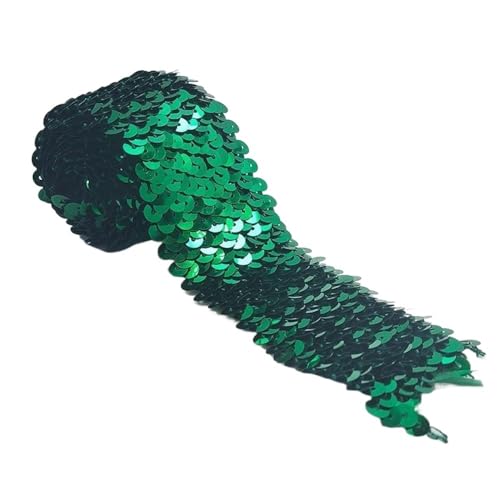 DETPWVWB Flexible Bänderdekoration, Spitzenbänderdekoration 4,5 cm Bling Stretch Band Glitter Mesh Glänzende Nähen Pailletten Band for Halloween Meerjungfrau Kleid Stirnband Kostüm(Green,4 Meters) von DETPWVWB