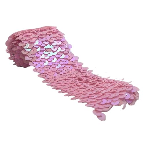 DETPWVWB Flexible Bänderdekoration, Spitzenbänderdekoration 4,5 cm Bling Stretch Band Glitter Mesh Glänzende Nähen Pailletten Band for Halloween Meerjungfrau Kleid Stirnband Kostüm(Pink,2 Meters) von DETPWVWB