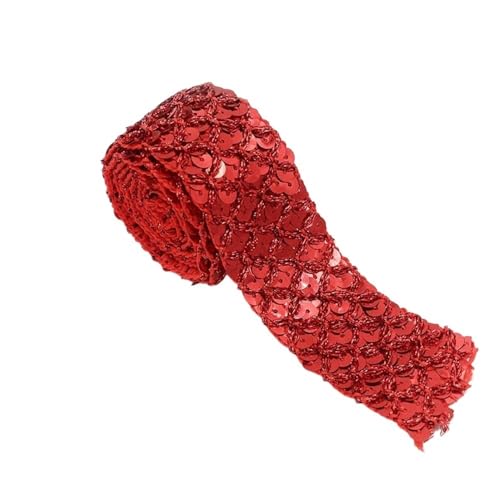 flexible Bänderdekoration, Spitzenbänderdekoration 3,5 cm Bling Stretch Trim Glitter Mesh Spitze Band Glänzende Nähen Pailletten Band for Halloween Meerjungfrau Kleid Stirnband Kostüm(Red,4 Yards) von DETPWVWB