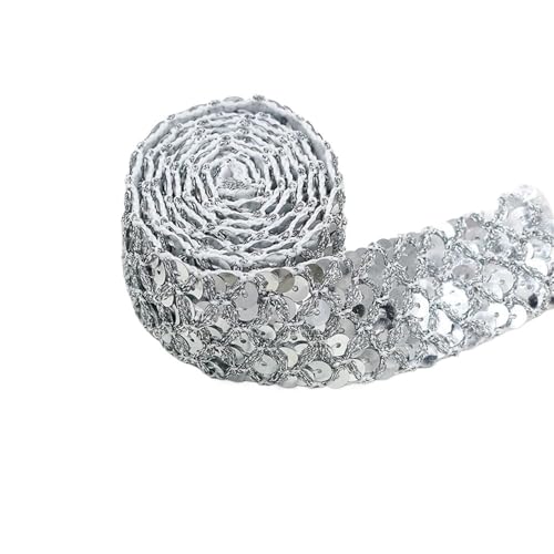 flexible Bänderdekoration, Spitzenbänderdekoration 3,5 cm Bling Stretch Trim Glitter Mesh Spitze Band Glänzende Nähen Pailletten Band for Halloween Meerjungfrau Kleid Stirnband Kostüm(Silver,10 Yards) von DETPWVWB