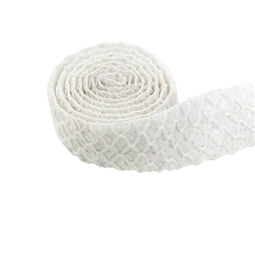 flexible Bänderdekoration, Spitzenbänderdekoration 3,5 cm Bling Stretch Trim Glitter Mesh Spitze Band Glänzende Nähen Pailletten Band for Halloween Meerjungfrau Kleid Stirnband Kostüm(White,13 Yards) von DETPWVWB