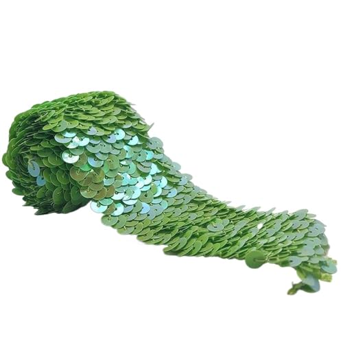 flexible Bänderdekoration, Spitzenbänderdekoration 4,5 cm Bling Stretch Band Glitter Mesh Glänzende Nähen Pailletten Band for Halloween Meerjungfrau Kleid Stirnband Kostüm(Bright Green,2 Meters) von DETPWVWB