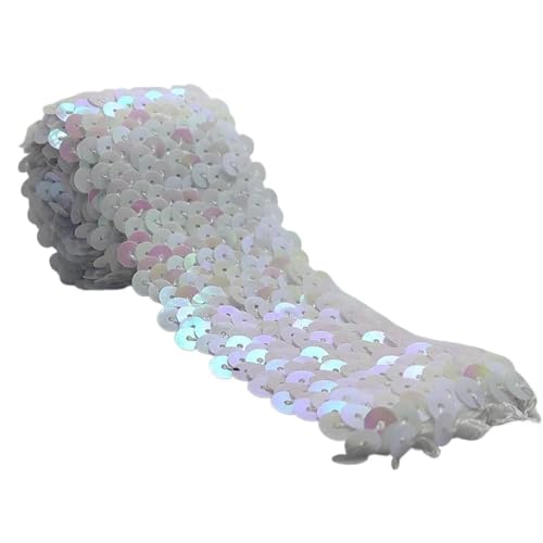 flexible Bänderdekoration, Spitzenbänderdekoration 4,5 cm Bling Stretch Band Glitter Mesh Glänzende Nähen Pailletten Band for Halloween Meerjungfrau Kleid Stirnband Kostüm(Dazzling White,2 Meters) von DETPWVWB